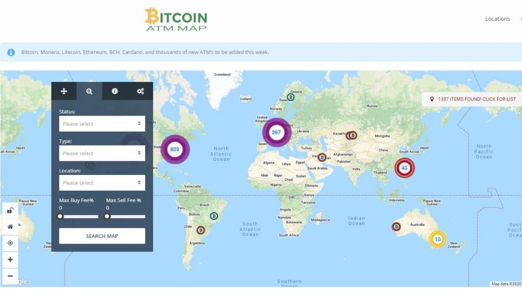 bitcoin atm map in the world