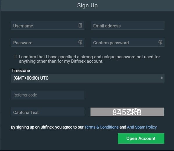 sign up bitfinex