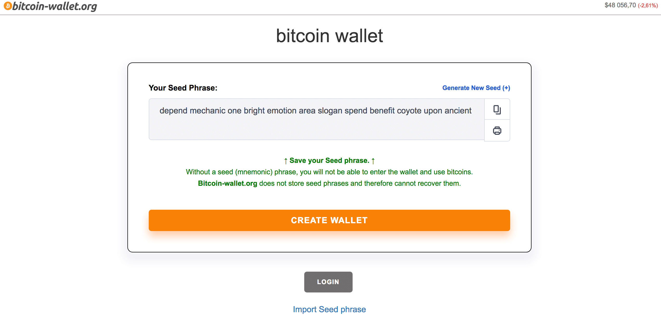 create a bitcoin wallet offline