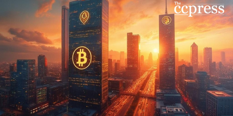 cityscape sunset crypto skyline