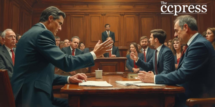 courtroom drama oil painting