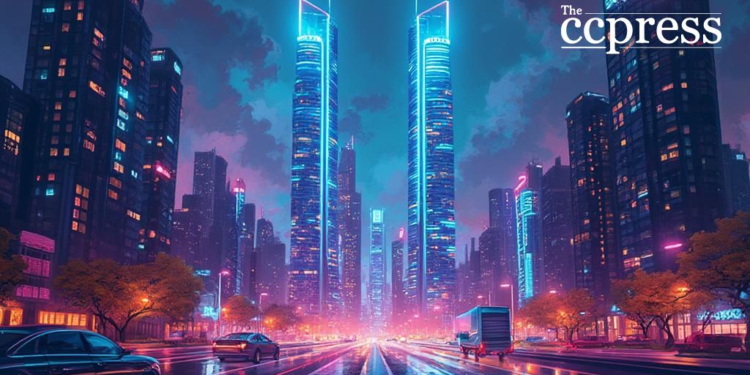 futuristic crypto cityscape 2025