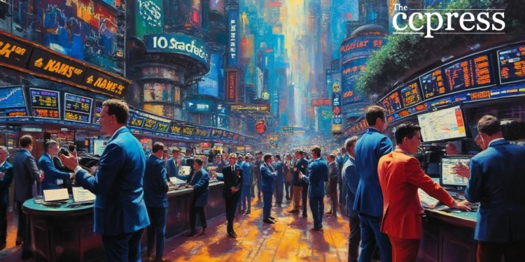 vibrant stock exchange painting