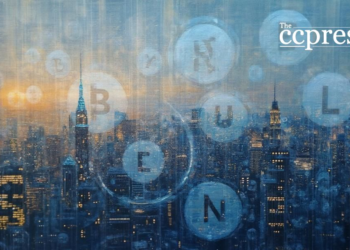 abstract bitcoin cityscape painting
