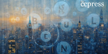 abstract bitcoin cityscape painting