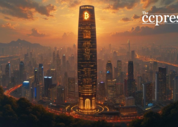 avenir tower bitcoin dusk scene