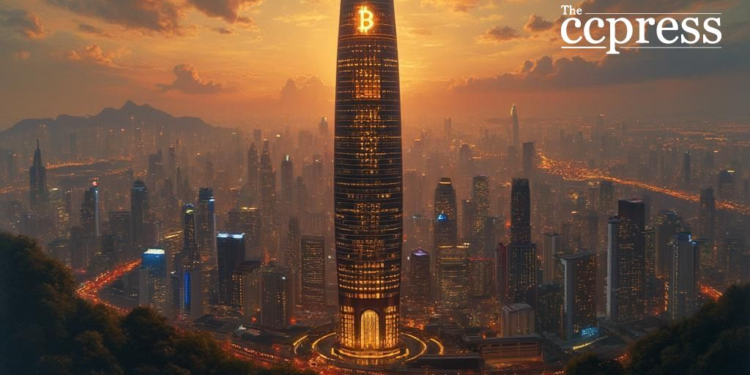 avenir tower bitcoin dusk scene