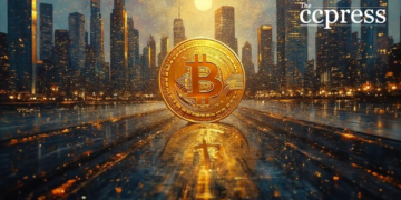 bitcoin cityscape oil painting