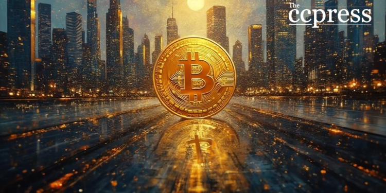 bitcoin cityscape oil painting