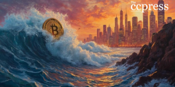 bitcoin cityscape wave ride