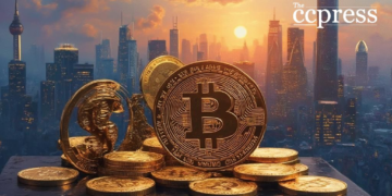 bitcoin futuristic cityscape art