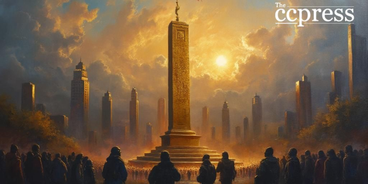 bitcoin golden monolith urban art