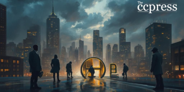 bitcoin storm urban oil painting