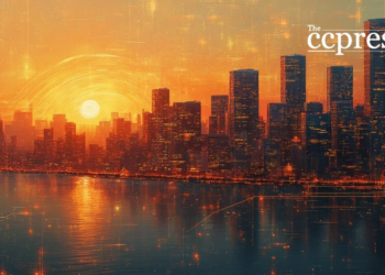 bitcoin sunset urban skyline art