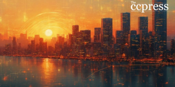 bitcoin sunset urban skyline art