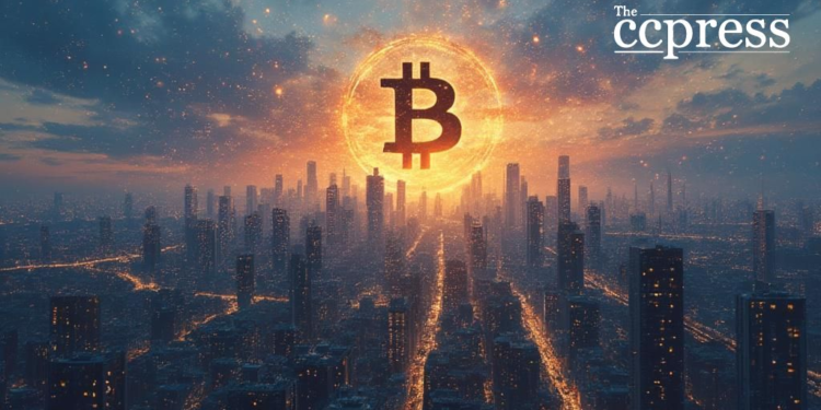 bitcoin surge futuristic cityscape