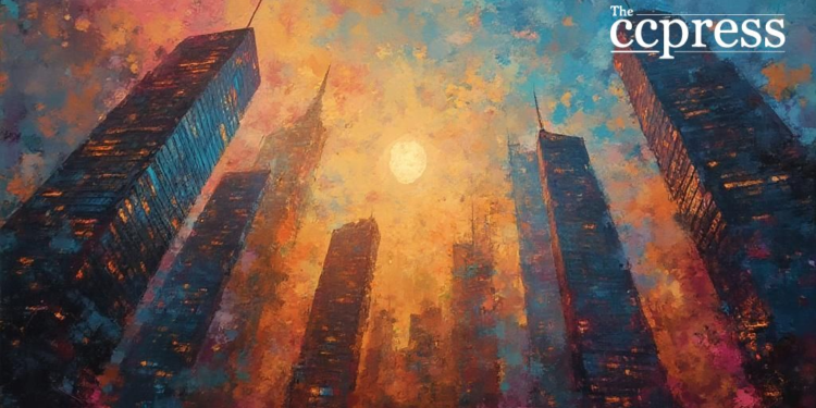 bitcoin surge skyscrapers art