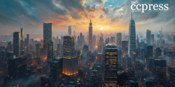 blockchain city skyline art