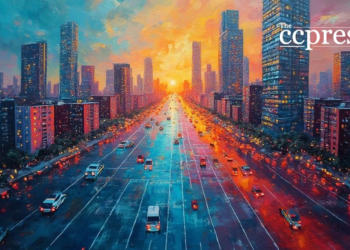 blockchain dynamics cityscape art