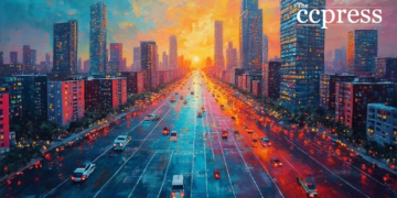 blockchain dynamics cityscape art