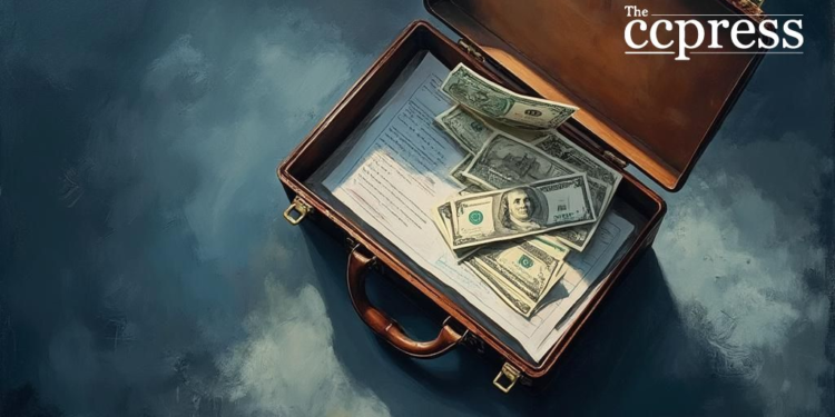 business briefcase oil painting