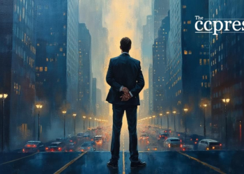 business figure cityscape oil painting