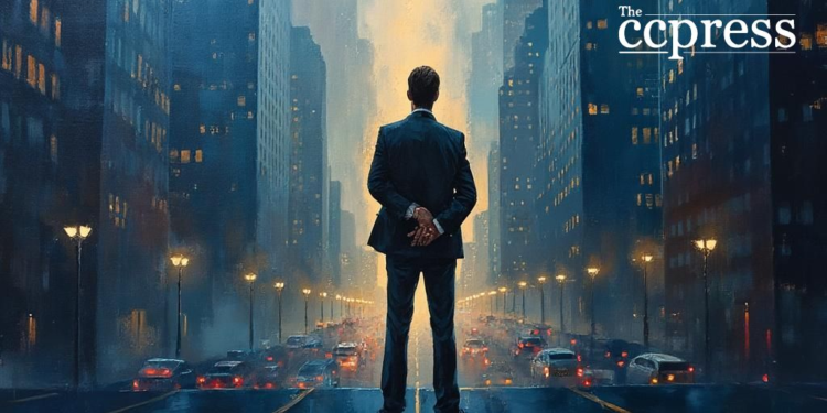 business figure cityscape oil painting
