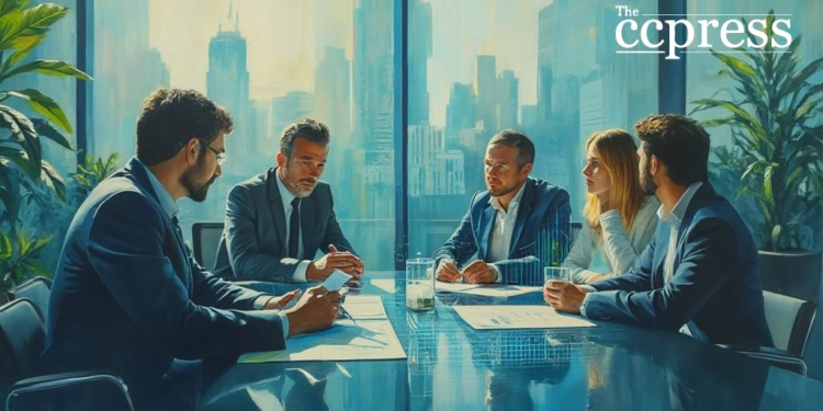 business growth meeting painting