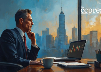 businessman bitcoin sunrise view