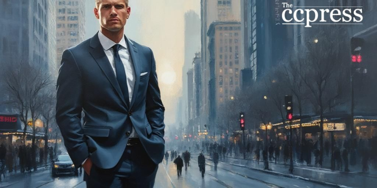 businessman cityscape oil painting