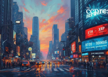 bustling cityscape dusk oil painting