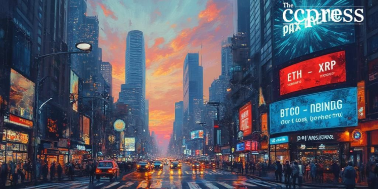 bustling cityscape dusk oil painting