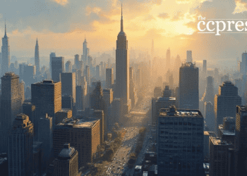 bustling cityscape morning light