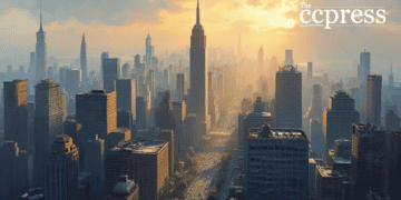 bustling cityscape morning light