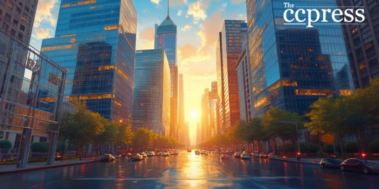 bustling cityscape success art