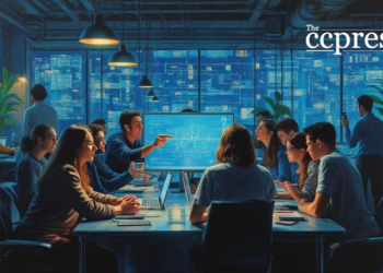 bustling crypto office painting