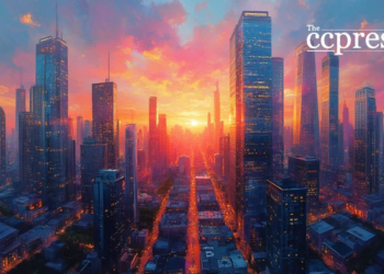 bustling financial cityscape