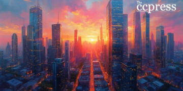 bustling financial cityscape