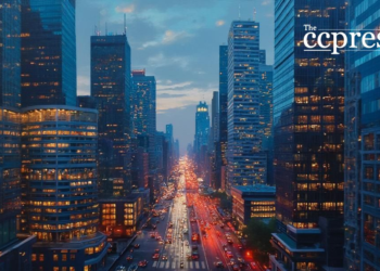 bustling financial district oil
