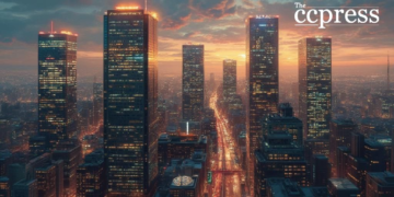bustling financial district painting