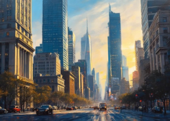 bustling financial hub painting