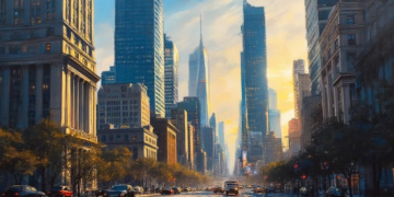 bustling financial hub painting