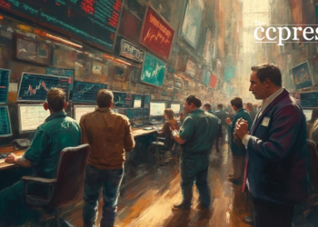 bustling financial market painting