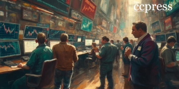 bustling financial market painting