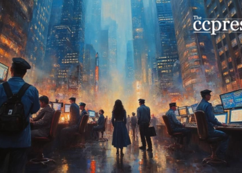 bustling financial market scene