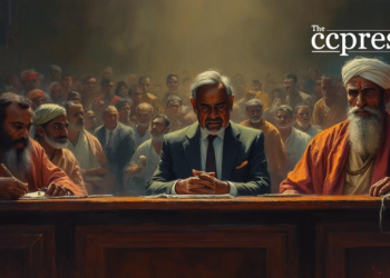 bustling indian court oil painting