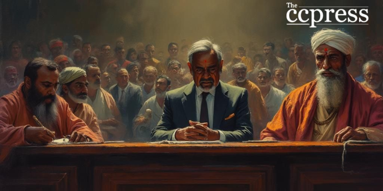 bustling indian court oil painting
