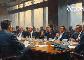 bustling stock market meeting painting