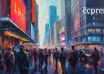 bustling stock market scene