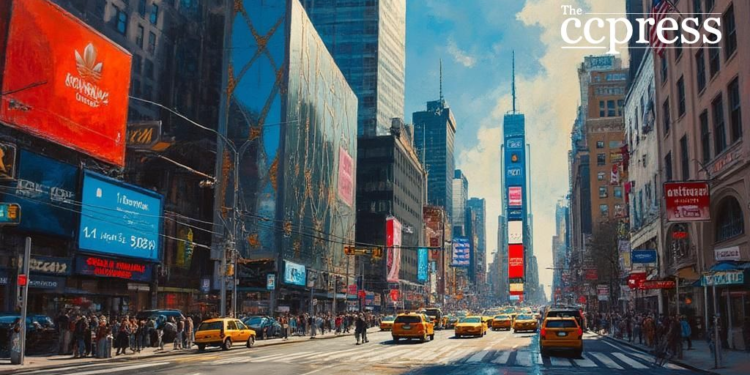 bustling urban stock market art